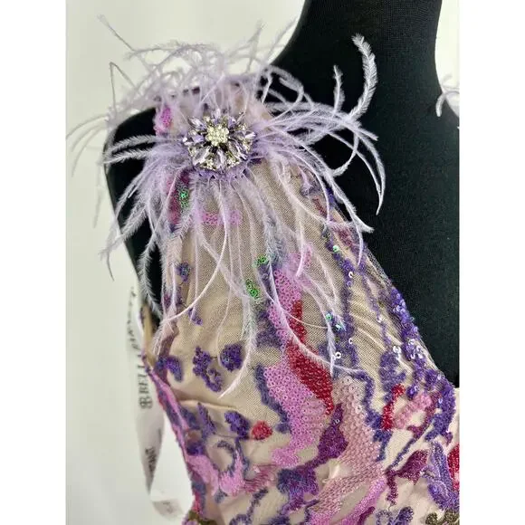 NWT Bella Barnett Loviy Purple Feather Sequin Mini Dress Size XL Cocktail Vegas - Picture 8 of 16